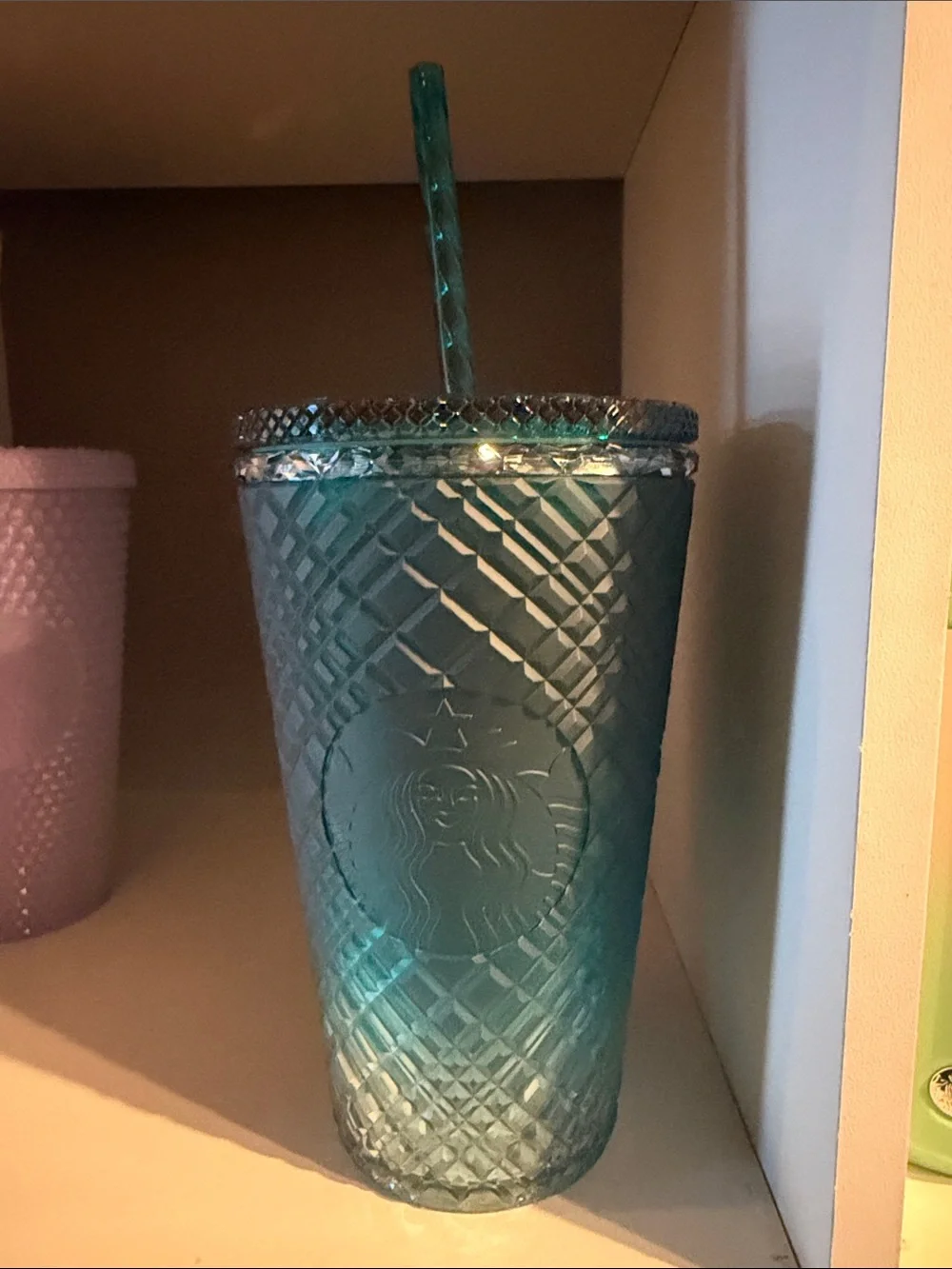 Starbucks Teal Gradient Diamond-Texture Cold Cup with Straw